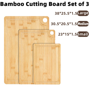 Bamboo Cutting Board <b>Set</b> Of 3 Rectangle With Hanging Holes For Kitchen Use - Product Image 2