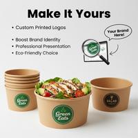 Bol à salade jetable rond en papier kraft noir imprimé avec couvercle, en film CPET, compatible micro-ondes, 1100 ml, vente en gros