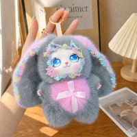 Pendentif lapin en peluche vinyle à grandes oreilles, breloque de sac, accessoire, porte-clés, cadeau