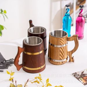 Wooden Beer <b>Mug</b> Stainless Steel Inner <b>Large</b> Capacity For Beer Party Use - Product Image 2