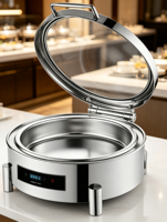 Chauffe-plat en acier inoxydable à réglage précis de la température, capacité 9/6L, chauffage à l'alcool, affichage numérique pour la restauration haut de gamme