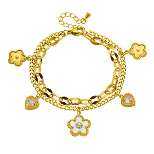 Europe and the United States cross-border fashion simple diamond love white shell flower double <b>stacked</b> stainless steel chain - Product Image 5