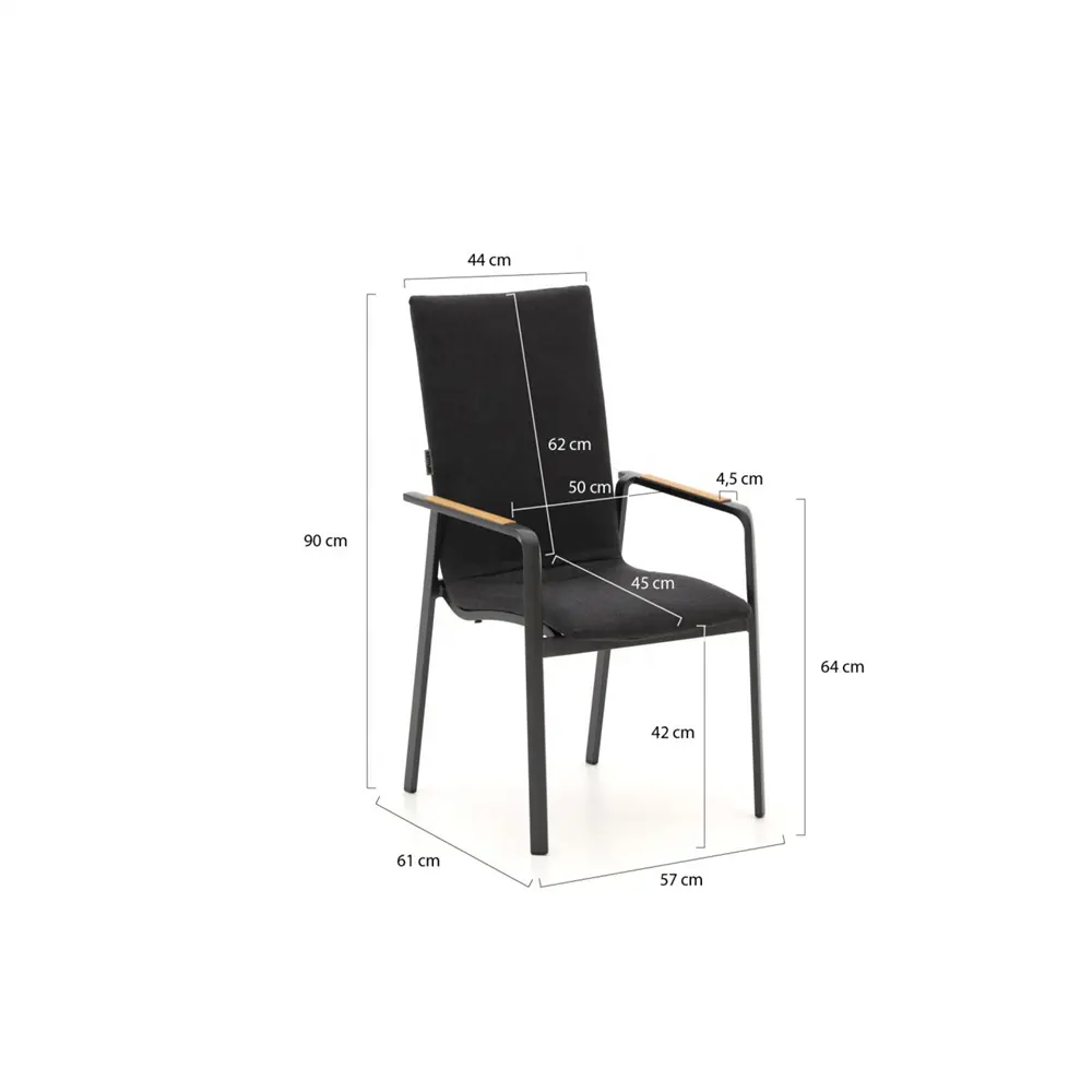 露出したパイプデザイン丈夫で耐久性のあるチーク手すりアルミニウムダイニング家具セット椅子4脚とテーブル1脚