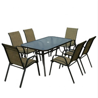 OEM & ODM Salle à manger à économie d'espace Table rectangulaire en verre et chaise empilable en texlene 6 places Mobilier d'extérieur de patio 7 pièces Ensemble de jardin