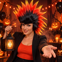 Perruque punk à pointes flamboyantes noires, rouges et jaunes pour adultes, cheveux synthétiques style Mohawk pour Halloween, remise de diplôme, Ramadan, fêtes costumées