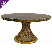Mobilier événementiel moderne et contemporain de luxe, table ronde de salle à manger en acier inoxydable dorée pour mariage