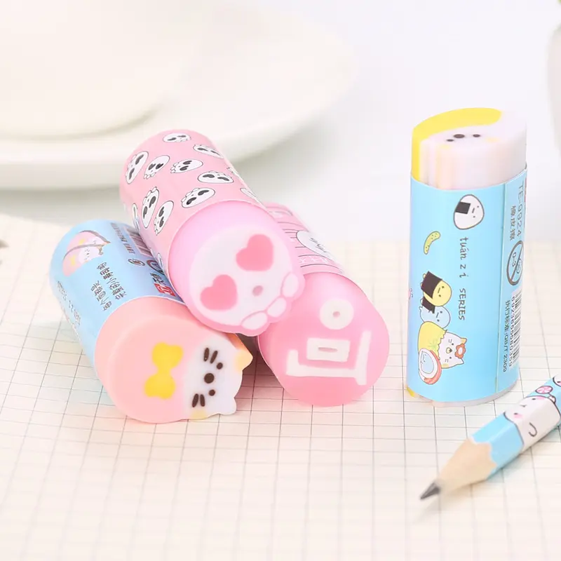 TOPSTHINK Kawaii TPR cute cartoon pretty multicolored round pencil erasers