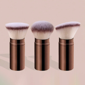 3 brochas de maquillaje telescópicas portátiles, brocha para colorete de viaje marrón dorado rosa, brocha para polvo con cubierta, herramientas de maquillaje - Product Image 1