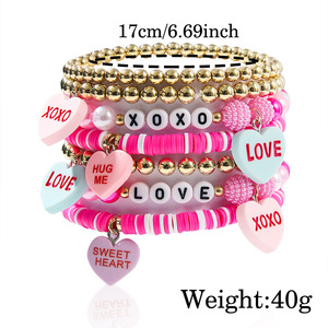 Valentine's Day Heart <b>Bracelet</b> Set Polymer Clay Love XOXO <b>Couple</b> Jewelry Fashion Accessory - Product Image 5