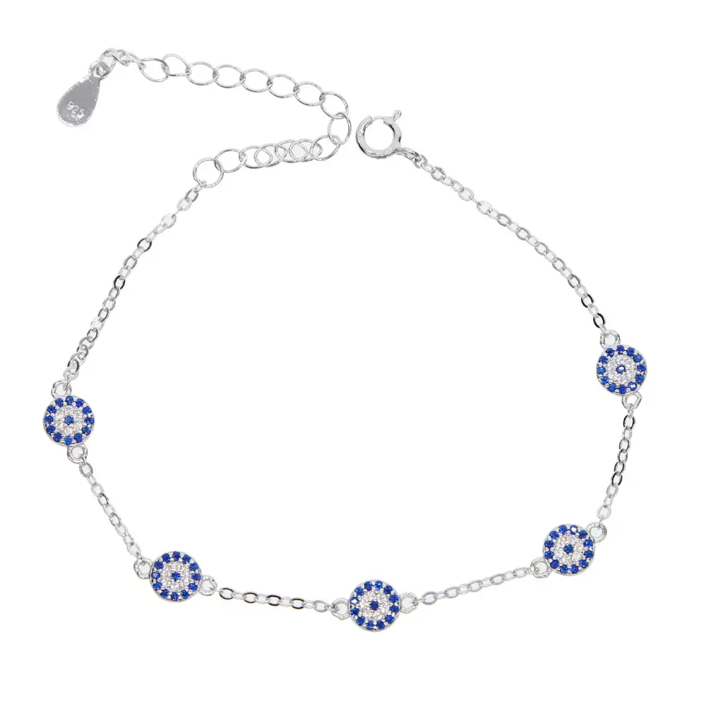 2023 Fashion 925 Sterling Silver Thin Chain Delicate Evil Eye Turkish Charm Bracelet for Women Lady Wedding Jewelry