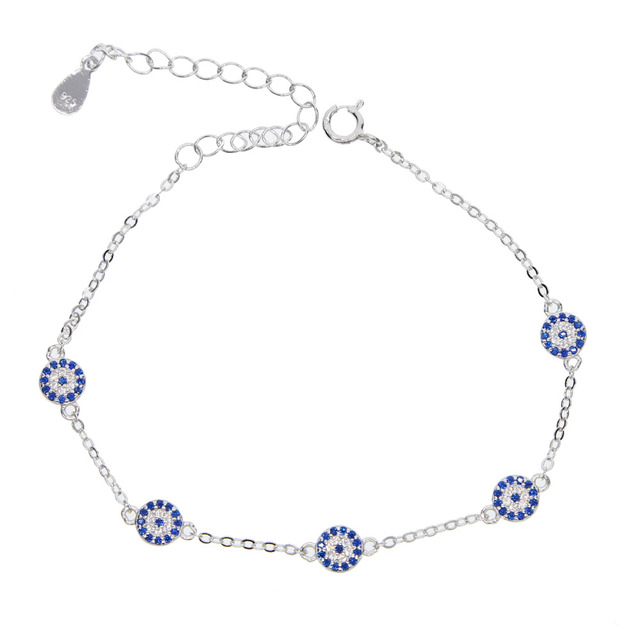 Fashion 925 Sterling Silver Thin Chain Delicate Evil Type Eye Turkish Charm Bracelet for Women Lady Wedding Jewelry
