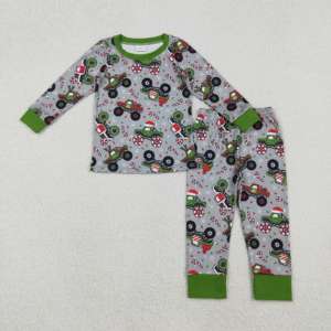 SWOMOG-BLPO103 어린이 캐주얼 긴팔 파자마 세트 화이트 트럭 여름/가을 겨울 남아 여아 옷 3세 - Product Image 5