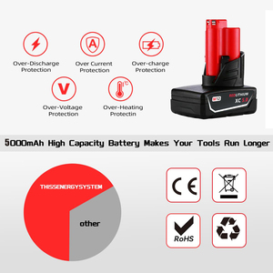M12 Redlithium XC 5.0 <b>12V</b> Lithium <b>Battery</b> Pack for <b>Milwaukee</b> Power Tools Rechargeable Black - Product Image 5