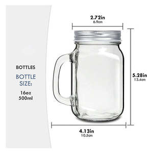 DD1798 Standard Mouth <strong>Beer</strong> Milk Shake Ice <strong>Can</strong> Bottle Glass Mugs with <strong>Handle</strong> and Straws Mason Drinking Jar 16 oz Cup - Product Image 5