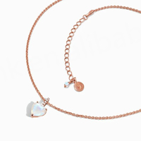 Collar de Plata de Ley 925 con Corazón de Melocotón y Piedra Lunar, Chapado en Rodio, Cadena de Cuentas de Oro Rosa, Cierre Romántico para Fiesta o Boda