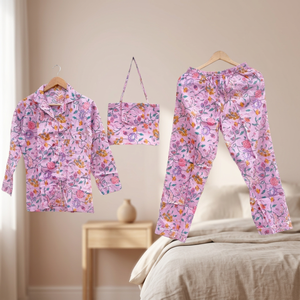 Ensemble de pyjama en coton imprimé doux et élégant pour femme, style esthétique, avec chemise et pantalon, idéal pour l'été et l'hiver, 100% coton - Product Image 3