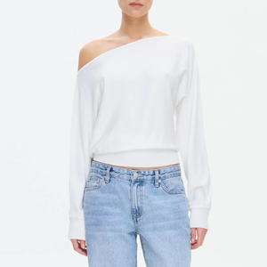 Maglietta asimmetrica con spalle scoperte in maglia a maniche lunghe Casual Crop <span class=keywords><strong>monospalla</strong></span> da donna con tecniche ricamate traspiranti - Product Image 2