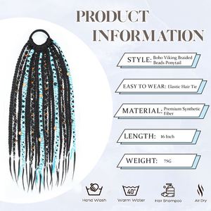 Extensiones de Cabello Trenzado, Cola de Caballo con Trenzas, Extensiones de Cabello con Cuentas, Estilo Vikingo, Boho, Dreadlock - Product Image 2