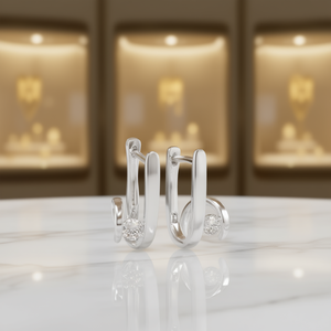 Orecchini a Cerchio E2464 in Oro Bianco con Cristalli Geometrici, Design Minimalista Unisex per Uso Quotidiano - Product Image 2