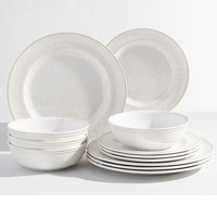 Service de table en mélamine Off White Worn Edge de 18 pièces, comprenant des assiettes rondes assorties et des bols à riz pour pique-nique, barbecue et préparation quotidienne des repas