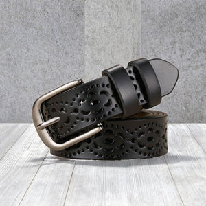 Hot Sale Ladies Vintage Genuine Leather Waist Belt Hollow Flower Design Metal Alloy Buckle Casual & Fashion <b>Accessory</b> - Product Image 2