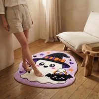 Tapis moderne lavable en polyester imitation velours pour chambre d'enfant, motif fantôme et sorcière mignons, thème Halloween