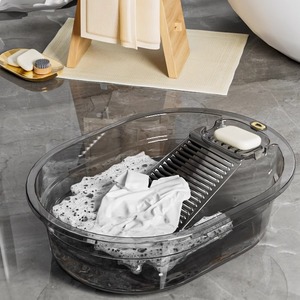 Cesto de Ropa Ovalado Transparente de Plástico Ecológico con Patas Antideslizantes, Diseño Integrado, Lavabo Grueso y Liso de 48CM para Mujer 9750 Washtu - Product Image 1