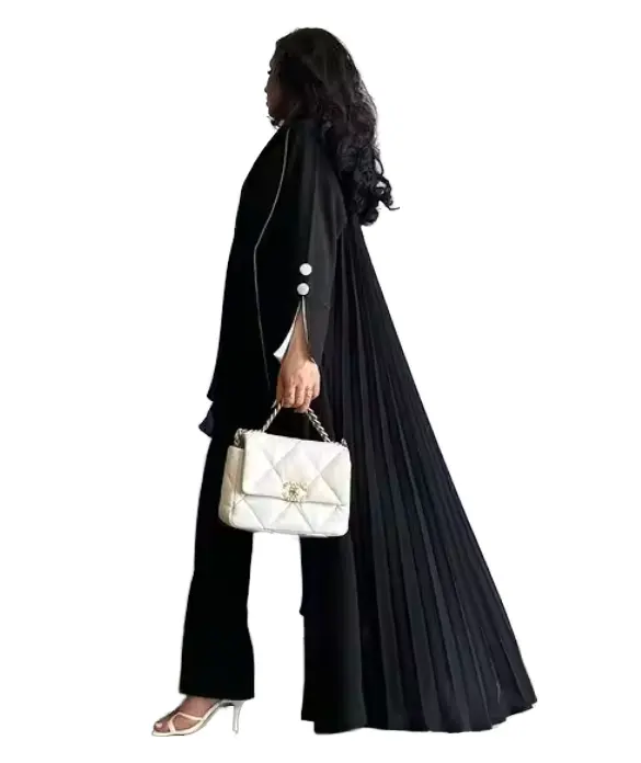 Elegant Open Abaya Muslim Women Islamic Clothing Split Cuff with Button Decoration Luxury Arab Abaya Black Autumn Winter Kaftan