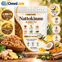 OEM ODM Nattokinase 4000 FU CoQ10 Bromelain Kunyit Jahe Daun Zaitun Kulit Willow Putih Minyak MCT 120 Softgel Suplemen Makanan