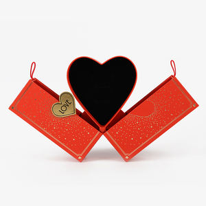Collares de Joyería de Moda Reciclables, Caja de Regalo de Lujo con Forma de Corazón Rojo para el Día de la Madre, Embalaje de Papel con Doble Apertura, Personalizable - Product Image 1