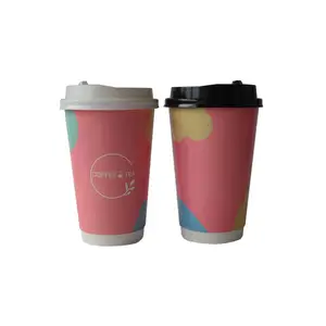 Green Treasure oem custom logo high quality biodegradable 8oz 10oz 12oz 16oz double wall paper coffee cups