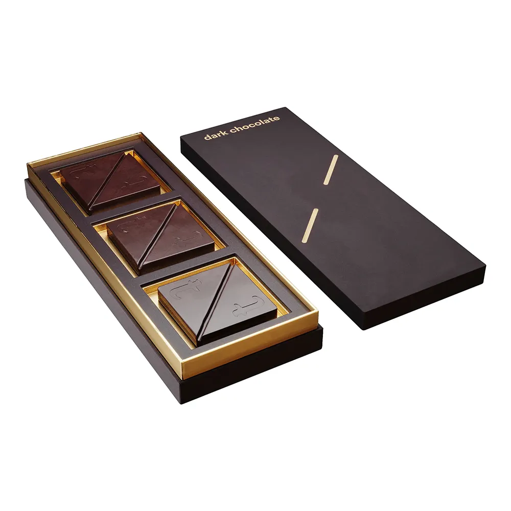 लक्जरी बॉक्स ग्रिड और विभक्त के साथ उपहार चॉकलेट बक्से के साथ गोल्ड कार्ड ट्रे छोटे चॉकलेट उपहार बॉक्स पैकेजिंग