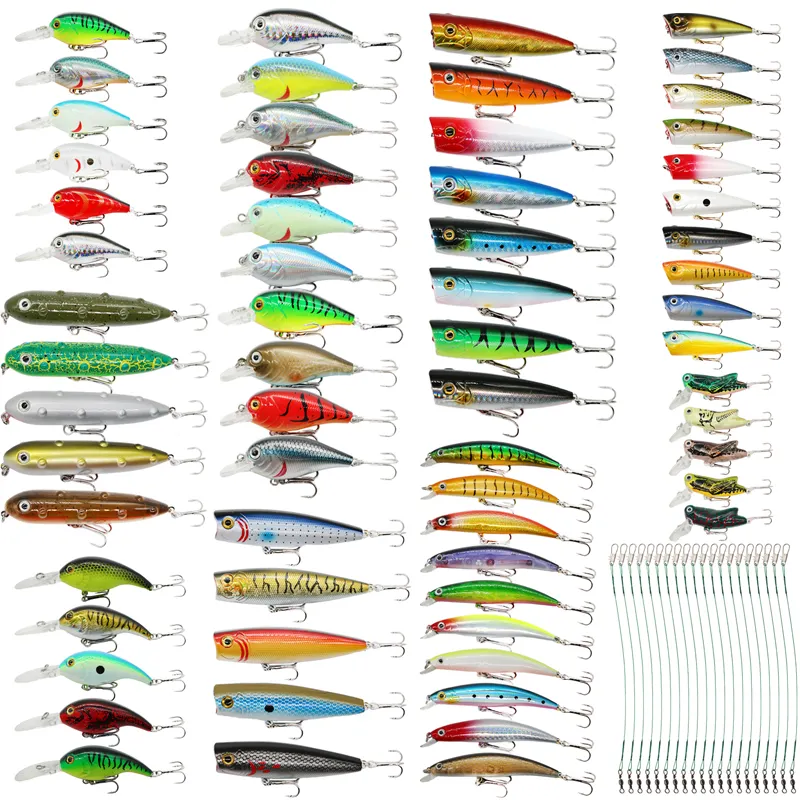 Señuelos de pesca al por mayor 84 unids/bolsa Minnow Popper Crankbait Bass conjunto de cebo de plástico mixto Kit de Señuelos de Pesca