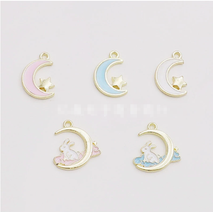 Mini breloques en alliage de zinc plaqué or, mignonnes, en émail, motif <span class=keywords><strong>croissant</strong></span> de lune et étoile, style musulman islamique, pour la création de bijoux DIY - Product Image 3