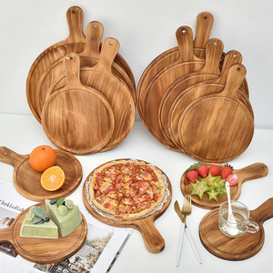 Assiette à pizza, plateau en bois, assiette ronde japonaise en bois massif pour steak, assiette à pâtisserie, assiette à pain et gâteaux, plateau en bois, plateau en bois massif - Product Image 2