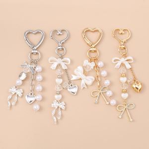 Plastic Resin Pearl Bow Knot <b>Shape</b> Keychain <b>Bag</b> Waterproof Gold <b>Heart</b> Pendant Jewelry Gifts for Women - Product Image 1