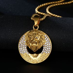 Collier Pendentif Lion Iced-Out en Acier Inoxydable Plaqué Or 18 carats avec Zircons, Chaîne Maille Cubaine, Style Hip Hop, Pièce Maîtresse Tendance pour Homme - Product Image 2