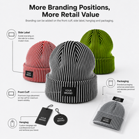 Bonnet en tricot rayé camouflage/personnage personnalisé avec patch logo tissé, chapeau d'hiver unisexe adulte, marque SHINY