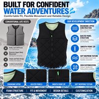 Rompi Pelindung Benturan Neoprena Dewasa Khusus Desain Ringan Warna Hitam untuk Wakeboarding dan Wakesurfing