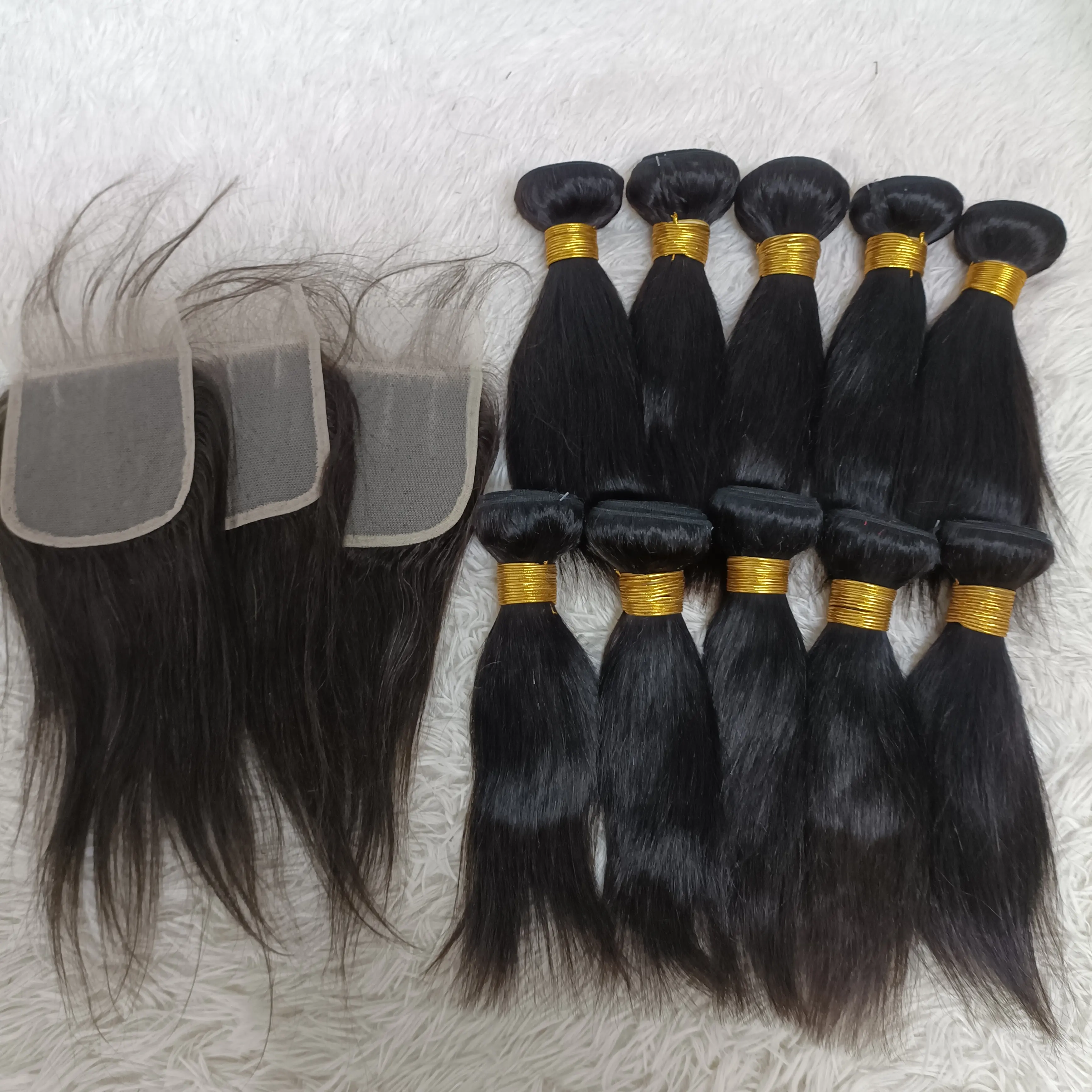 Letsfly Hair Bundles 10PCS Straight Virgin Human Hair 3PCS Free Gift Lace Closure 26 28 30 inches Factory Hair Vendor Supplier
