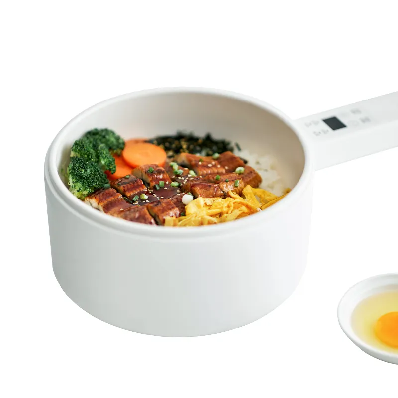 Olayks Cuisinière électrique portable multi-usages 2L Mini Cuisson Ramen Riz Hot Pot Bamboo Steamer Stew Pot