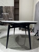 Mesa de Comedor Plegable Telescópica Ajustable de Alta Gama con Tapa Redonda de Mármol y Patas de Metal para Hotel y Hogar, 8 Plazas, Venta al Por Mayor
