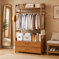 Porte-vêtements autoportant en bambou avec tiroirs, armoire ouverte, organisateur de vêtements multifonctionnel, rangement domestique pour chambre à coucher