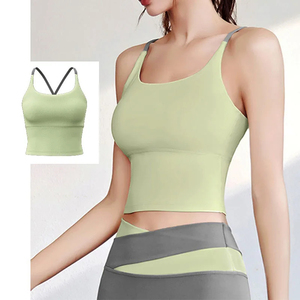 Top corto de gimnasio al por mayor para fitness y yoga, con copas integradas, espalda cruzada, sujetador acolchado inalámbrico, ideal para golf. - Product Image 2