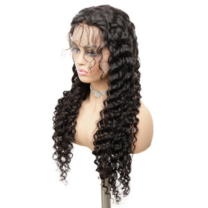 Péruvienne Remy cheveux humains bouclés dentelle frontale perruques cheveux bouclés profonds perruques <span class=keywords><strong>sans</strong></span> <span class=keywords><strong>colle</strong></span> pour les femmes noires longue longueur - Product Image 1