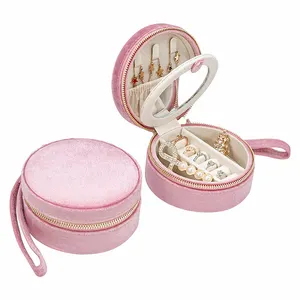 Donne ragazze anelli orecchini collana accessori scatola di gioielli organizzatore gioielli in pelle scatole regalo velluto rosa migliori gioielli da viaggio