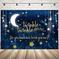 7x5ft Twinkle Twinkle Petite Étoile Fond Doux Croissant de Lune Nuages Fête D'anniversaire Décoration Photographie Toile De Fond Nouveau-Né