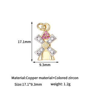 Латунное позолоченное ожерелье 14 карат Подвеска креативные элементы самолет ветряная мельница Циркон шармы DIY ювелирные изделия аксессуары - Product Image 4
