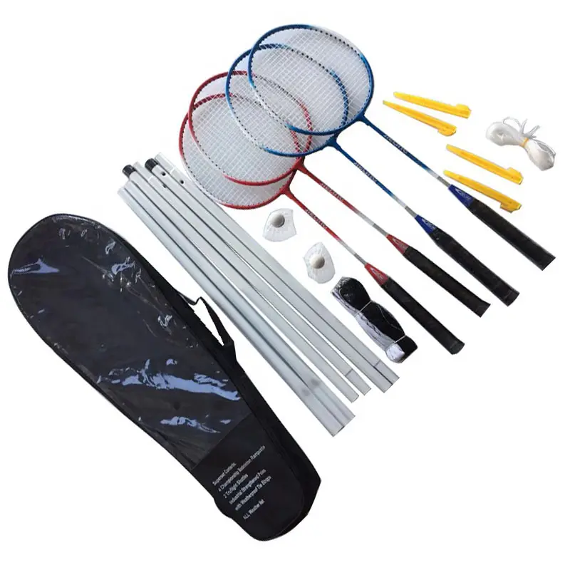 Badminton Racquets Set 4 pcs Rackets Carbon Shaft Badminton Racket Set and Net with Carrying Bag Outdoor Sports Accessory