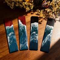 Marcapáginas Conmemorativo de Resina Grabado Personalizado con Ola Marina, Base de Madera, Marcapáginas con Borla de Temática Playera para Recuerdo de Vacaciones y Festividades